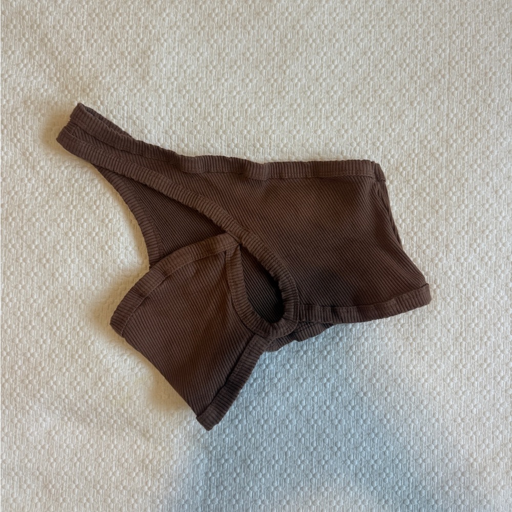 Brown One Shoulder Cutout Ribbed Crop Top